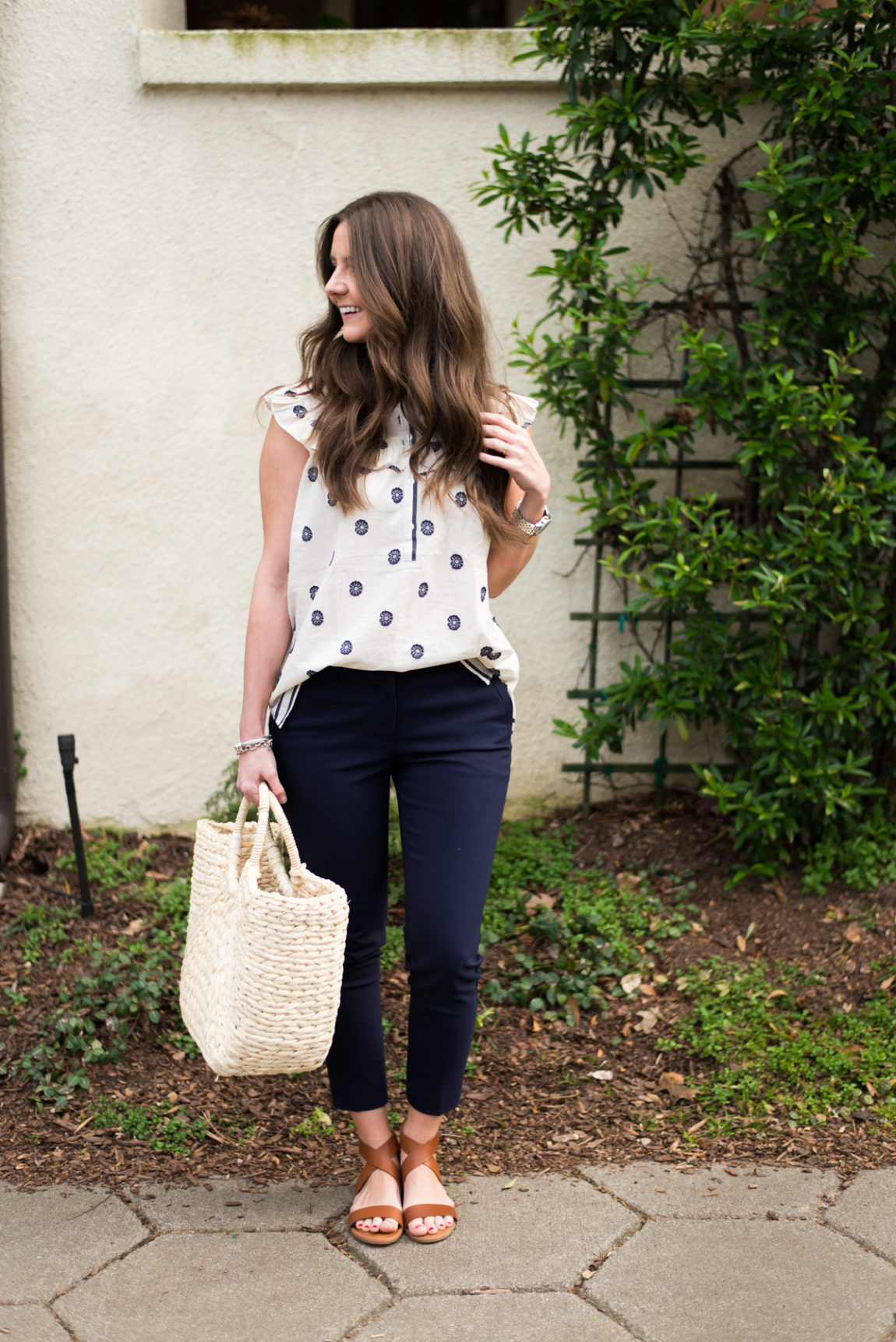 Loft Top, Gladiator Sandals, Straw Tote Midtown Atlanta