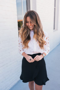 Yellow Cardigan, Leopard Loafers, Equipment Top, Club Monaco Ruffle Skirt, Hello It's LOH