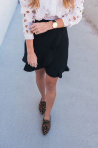 Yellow Cardigan, Leopard Loafers, Equipment Top, Club Monaco Ruffle Skirt, Hello It's LOH