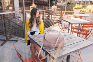 Yellow Cardigan, Leopard Loafers, Equipment Top, Club Monaco Ruffle Skirt, Hello It's LOH