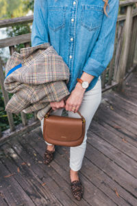 Chambray, Plaid Blazer, Leopard Loafers