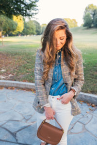 Chambray, Plaid Blazer, Leopard Loafers