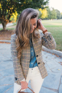 Chambray, Plaid Blazer, Leopard Loafers