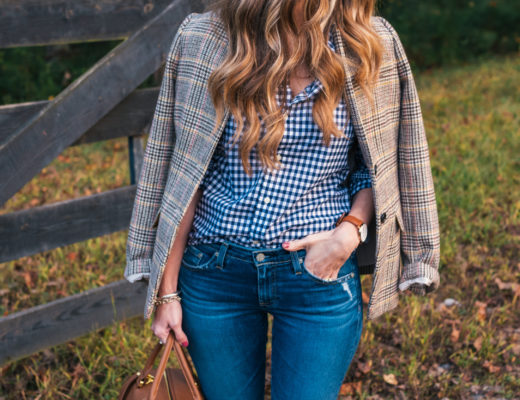 Plaid Blazer, AG Skinny Jeans, Lipault Paris Handbag, J.Crew Loafers, North Georgia, Travel