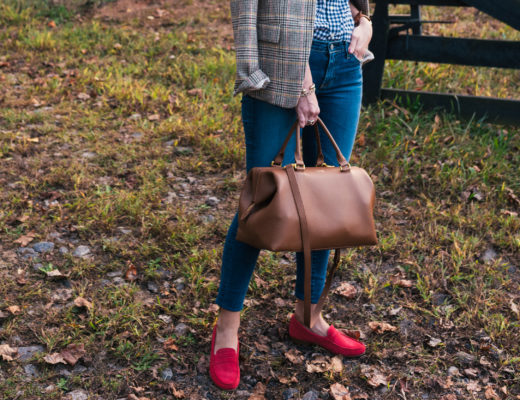 Plaid Blazer, AG Skinny Jeans, Lipault Paris Handbag, J.Crew Loafers, North Georgia, Travel