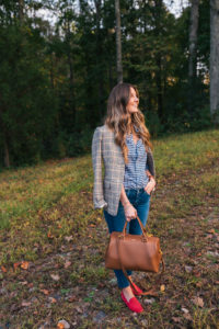 Plaid Blazer, AG Skinny Jeans, Lipault Paris Handbag, J.Crew Loafers, North Georgia, Travel