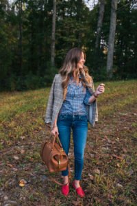 Plaid Blazer, AG Skinny Jeans, Lipault Paris Handbag, J.Crew Loafers, North Georgia, Travel