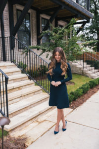 Green Sweater Dress, Navy Suede Pumps, Fall Style, Classic Dress, Buckhead