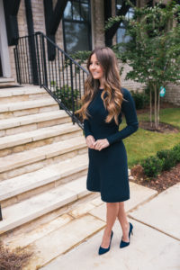 Green Sweater Dress, Navy Suede Pumps, Fall Style, Classic Dress, Buckhead