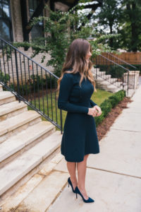 Green Sweater Dress, Navy Suede Pumps, Fall Style, Classic Dress, Buckhead