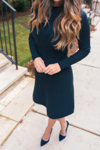 Green Sweater Dress, Navy Suede Pumps, Fall Style, Classic Dress, Buckhead