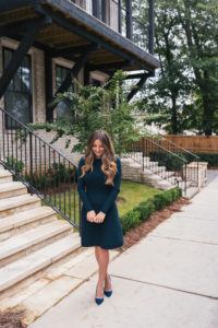 Green Sweater Dress, Navy Suede Pumps, Fall Style, Classic Dress, Buckhead