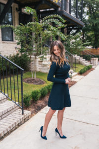 Green Sweater Dress, Navy Suede Pumps, Fall Style, Classic Dress, Buckhead