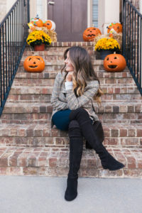 Plaid Blazer, Maxwell Scott Handbag, Stuart Weitzman Boots, J.Crew Poncho, White Tee