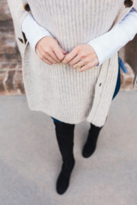 Plaid Blazer, Maxwell Scott Handbag, Stuart Weitzman Boots, J.Crew Poncho, White Tee