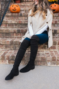 Plaid Blazer, Maxwell Scott Handbag, Stuart Weitzman Boots, J.Crew Poncho, White Tee