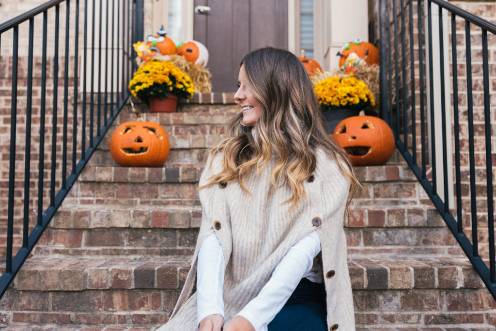 Plaid Blazer, Maxwell Scott Handbag, Stuart Weitzman Boots, J.Crew Poncho, White Tee