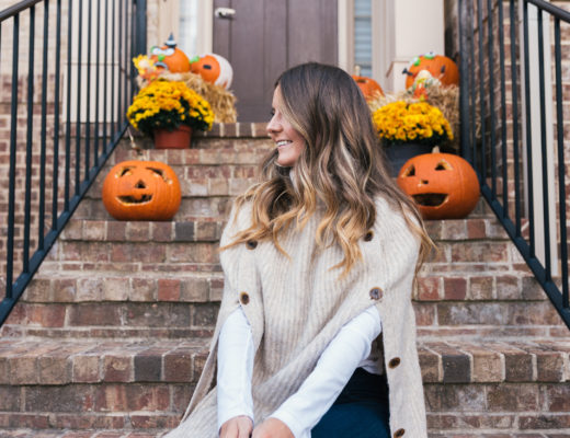 Plaid Blazer, Maxwell Scott Handbag, Stuart Weitzman Boots, J.Crew Poncho, White Tee