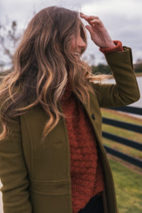 Olive Coat, Chunky Sweater, Black Jeans, Leopard Loafers, Floppy Hat