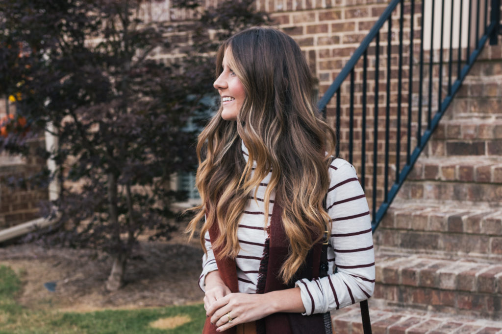 Fall Fashion, Fall Style, Velvet Skirt, Striped Turtleneck, Madewell, Stuart Weitzman Boots