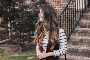 Fall Fashion, Fall Style, Velvet Skirt, Striped Turtleneck, Madewell, Stuart Weitzman Boots