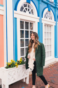 Tweed Coat, Green Coat, J.Crew Bright Coat, Ivory Sweater, Black Jeans, Velvet Flats, Fall Style, Winter Style, Hello It's LOH, Lejla Hasanovic, RVA