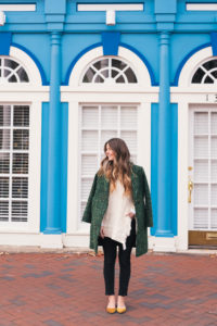 Tweed Coat, Green Coat, J.Crew Bright Coat, Ivory Sweater, Black Jeans, Velvet Flats, Fall Style, Winter Style, Hello It's LOH, Lejla Hasanovic, RVA