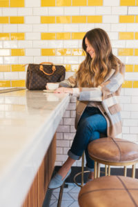 ShopThelma Loafers, Loafers and Jeans, Cashmere Sweater, DKNY Coat, Checkered Coat, Oversize Coat, LV Speedy, Casual Style, Fall Look, Loafers Outfit, Hello It's LOH, Lejla Hasanovic