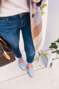 ShopThelma Loafers, Loafers and Jeans, Cashmere Sweater, DKNY Coat, Checkered Coat, Oversize Coat, LV Speedy, Casual Style, Fall Look, Loafers Outfit, Hello It's LOH, Lejla Hasanovic
