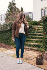Leather Jacket Outfit, Citizens Of Humanity Jeans, Ivory Sweater