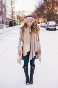 Citizen Of Humanity Jeans, Checkered Coat, J.Crew Knit Sweater, Knitted Headband, Hunter Boots, Hello It's LOH, Lejla Hasanovic