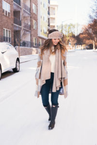 Citizen Of Humanity Jeans, Checkered Coat, J.Crew Knit Sweater, Knitted Headband, Hunter Boots, Hello It's LOH, Lejla Hasanovic
