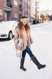 Citizen Of Humanity Jeans, Checkered Coat, J.Crew Knit Sweater, Knitted Headband, Hunter Boots, Hello It's LOH, Lejla Hasanovic