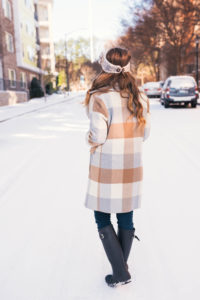 Citizen Of Humanity Jeans, Checkered Coat, J.Crew Knit Sweater, Knitted Headband, Hunter Boots, Hello It's LOH, Lejla Hasanovic
