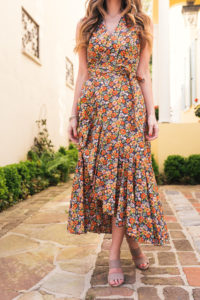 Rebecca Taylor Ruffle Midi Dress, Joie Banner Heels, Spring Outfit, Spring Dress, Lejla Hasanovic, Floral Wrap Dress