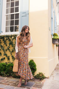 Rebecca Taylor Ruffle Midi Dress, Joie Banner Heels, Spring Outfit, Spring Dress, Lejla Hasanovic, Floral Wrap Dress