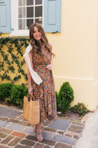 Rebecca Taylor Ruffle Midi Dress, Joie Banner Heels, Spring Outfit, Spring Dress, Lejla Hasanovic, Floral Wrap Dress