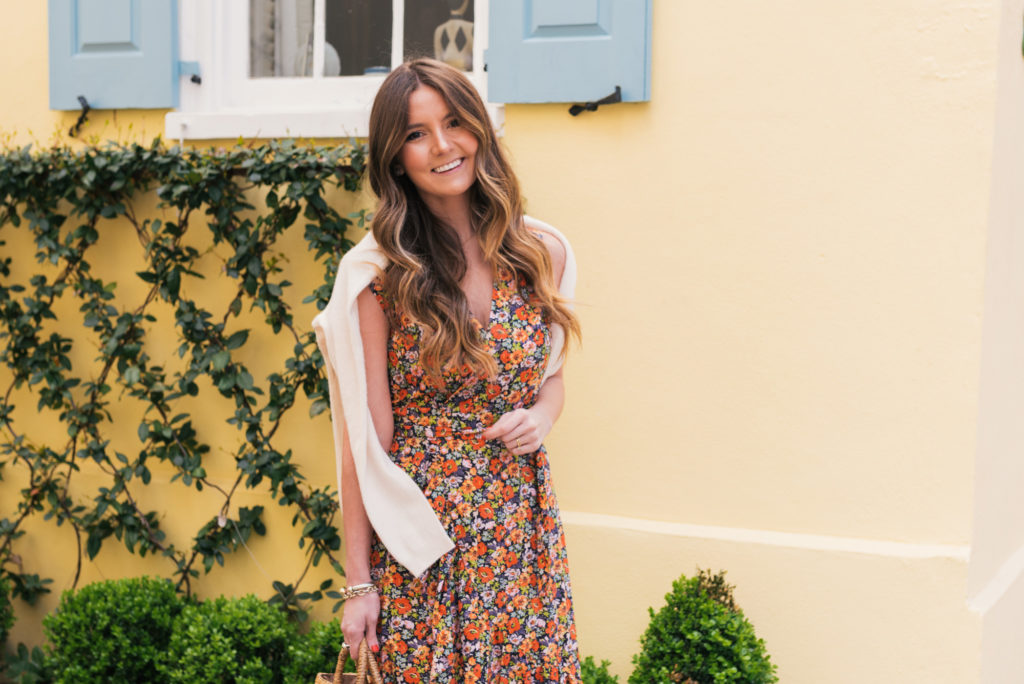 Rebecca Taylor Ruffle Midi Dress, Joie Banner Heels, Spring Outfit, Spring Dress, Lejla Hasanovic, Floral Wrap Dress