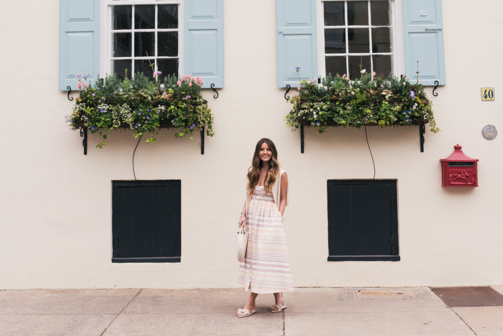 Striped Cotton Dress in Charleston, Hello It's LOH, Lejla Hasanovic, Arnel Hasanovic Photography, Cotton Dresses, Weekend Dresses, Mara Hoffman, Woven Round Bag, Summer Dresses, Spring Dresses, Easter Dresses