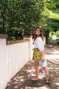 Hello It's LOH, Yellow High Waisted Shorts, Lejla Hasanovic, Atlanta Blogger, White top, Summer Style, Baublebar earrings, moon river shorts, shopbop, simon miller handbag