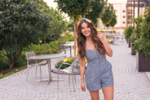 Hello It's LOH, Lejla Hasanovic, Abercrombie Gingham Romper, Ann Taylor Silk Scarf, Summer Style, Atlanta Blogger, Ponce City Market, Lace Up Sandals, J.Crew, Silk Scarf, Head Band, Gingham Top