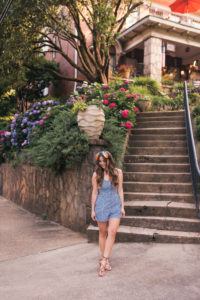 Hello It's LOH, Lejla Hasanovic, Abercrombie Gingham Romper, Ann Taylor Silk Scarf, Summer Style, Atlanta Blogger, Ponce City Market, Lace Up Sandals, J.Crew, Silk Scarf, Head Band, Gingham Top