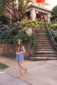 Hello It's LOH, Lejla Hasanovic, Abercrombie Gingham Romper, Ann Taylor Silk Scarf, Summer Style, Atlanta Blogger, Ponce City Market, Lace Up Sandals, J.Crew, Silk Scarf, Head Band, Gingham Top