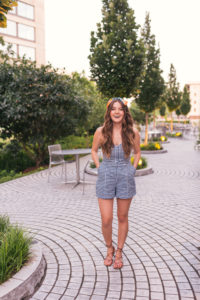 Hello It's LOH, Lejla Hasanovic, Abercrombie Gingham Romper, Ann Taylor Silk Scarf, Summer Style, Atlanta Blogger, Ponce City Market, Lace Up Sandals, J.Crew, Silk Scarf, Head Band, Gingham Top