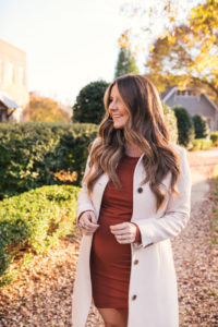 J.Crew Lady Coat, Leith Dress, Sezane Suede Boots, David Yurman Jewelry