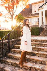 J.Crew Lady Coat, Leith Dress, Sezane Suede Boots, David Yurman Jewelry