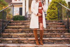 J.Crew Lady Coat, Leith Dress, Sezane Suede Boots, David Yurman Jewelry