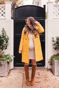 J.Crew Winter Coat, Pink Blush Maternity Sweater Dress, Hello it's LOH, Sezane Cognac boots, Lejla Hasanovic, Arnel Hasanovic Photography