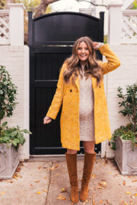 J.Crew Winter Coat, Pink Blush Maternity Sweater Dress, Hello it's LOH, Sezane Cognac boots, Lejla Hasanovic, Arnel Hasanovic Photography