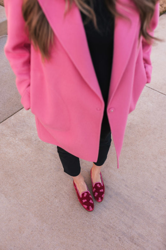 Hello It's LOH, New Year, Winter Style, Lejla Hasanovic, Theory Coat, Stubbs and Wootton Loafers, Pregnancy Style, Maternity Style, Pink Coat